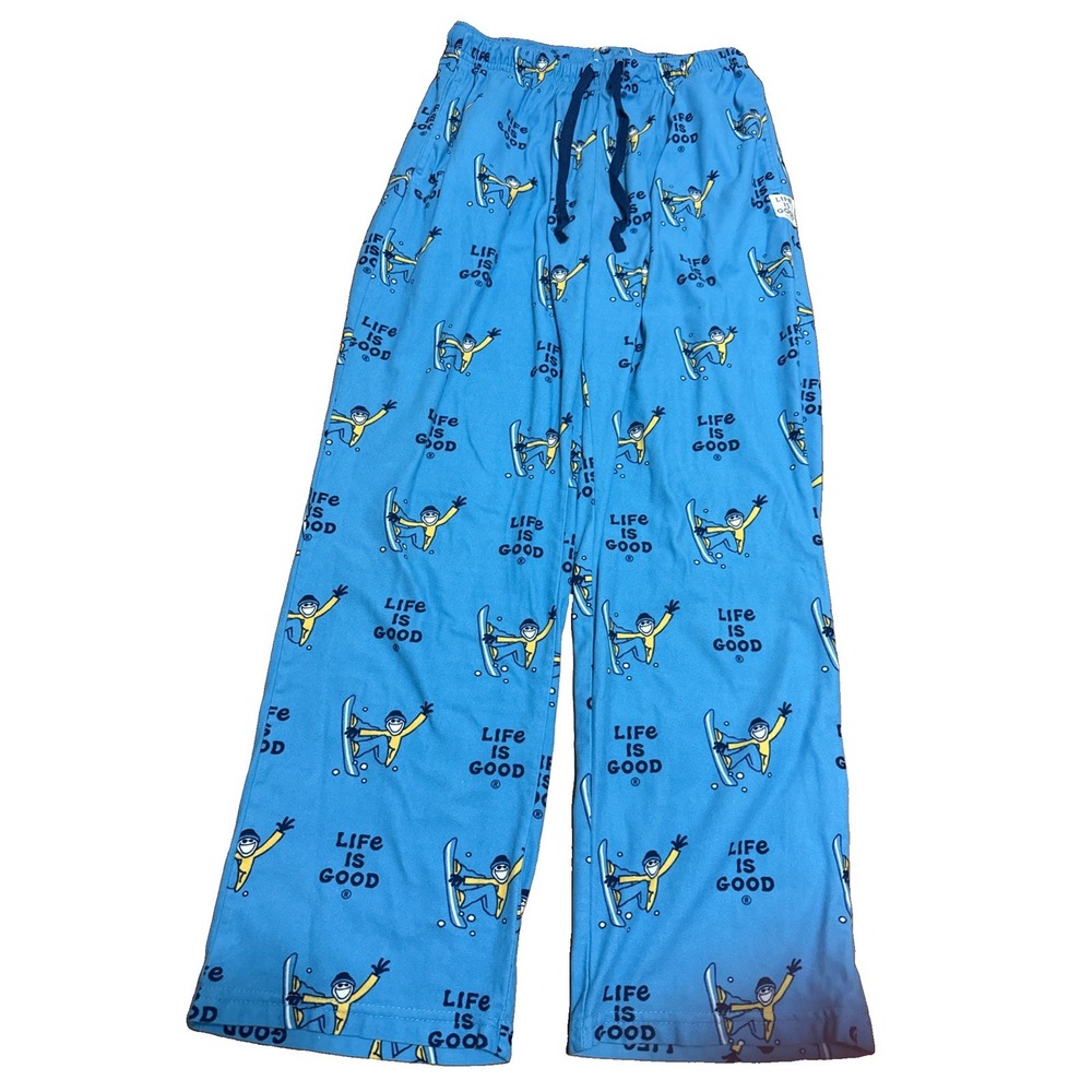 Life is Good Pajama Pants Medium Women's Blue Jake Snowboarding 🏂 Print